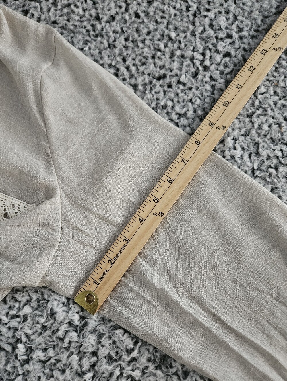 I.N. Studio Taupe Blouse 1X Roll Tab Sleeve Button Front Lace Woman Plus Top - Picture 14 of 14
